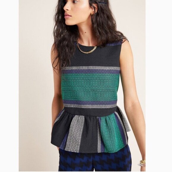 Anthropologie Corey Lynn Calter Sleeveless Top Stripe Peplum Trim XL - Picture 2 of 9